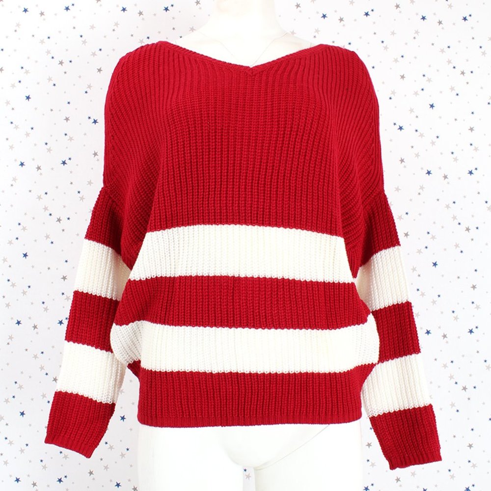 Slouchy Stripe Chunky Knit Pullover Sweater - Picture 3 of 10